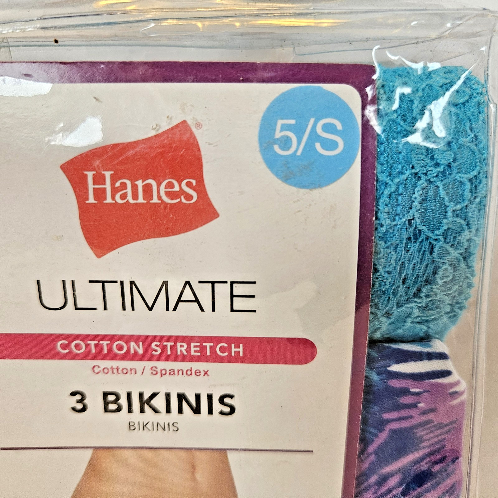 Hanes Ultimate Comfort Lace Bikini Panties size 5 Small Cotton 3 Pack NEW