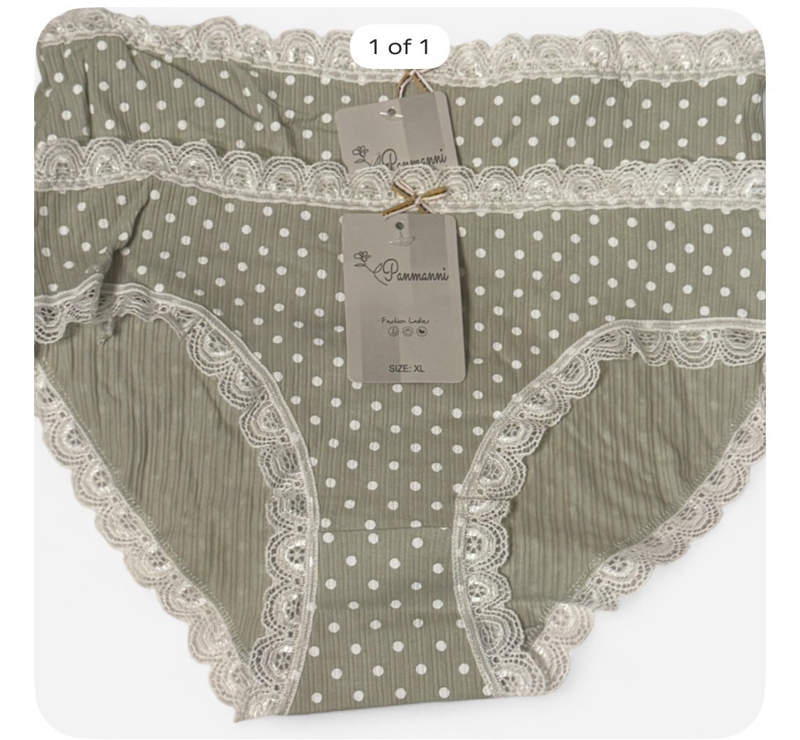 BND 2 – New Panmanni Sage Green Polka Dot Lace Trim Hipster Panties XL NWT Sexy
