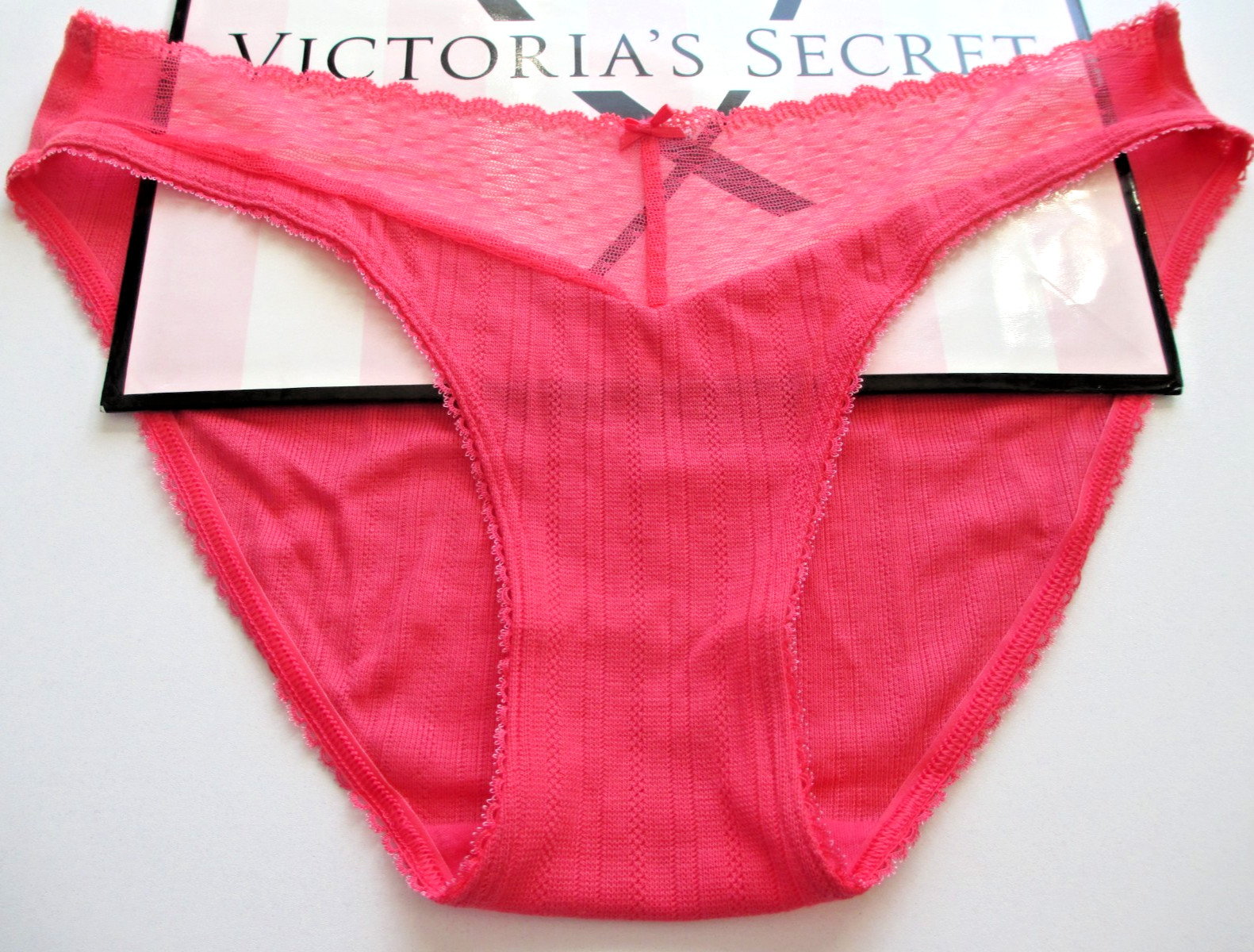 VICTORIA’S SECRET Bikini Panty S M L XL Poppy Red NWT Pointelle VS Mesh Trim