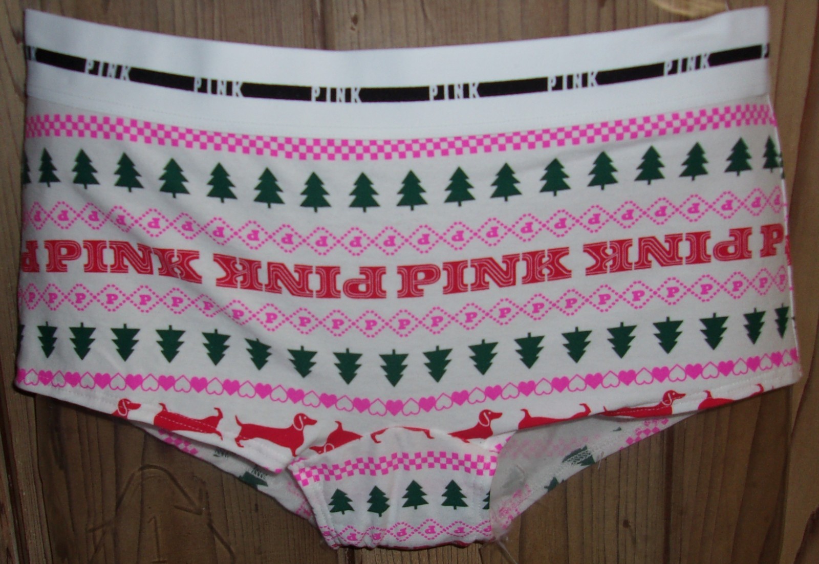 Victoria’s Secret BOY-SHORT Christmas & Logo Waist WHITE Panty MEDIUM NWT