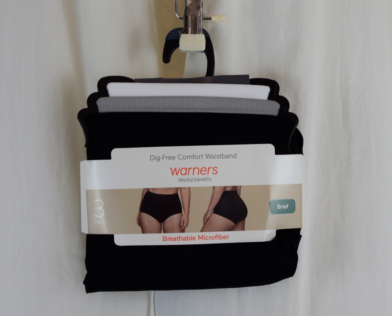 Warner’s Womens 3 PACK Blissful Benefits Brief Panty Black/Gray/White Size 3XL