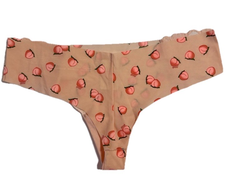 NWT PINK Victoria’s Secret Peach Print Seamless Thong Panty Sz Large