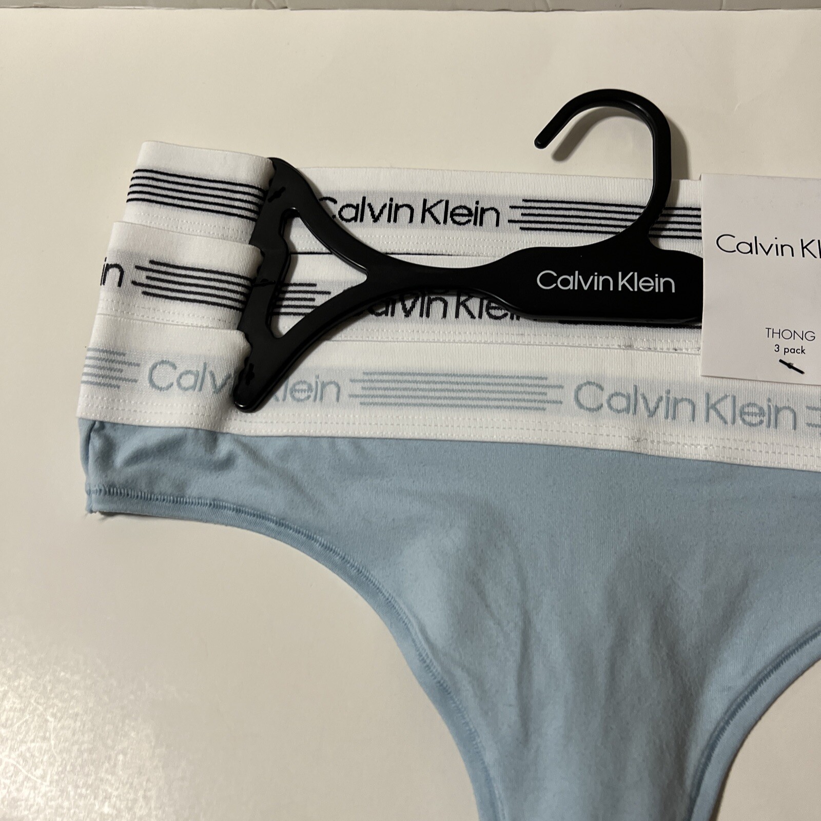 3 New Calvin Klein Mid RiseTHONG Panties Cotton Blend 3pk Black Gray Blue. New