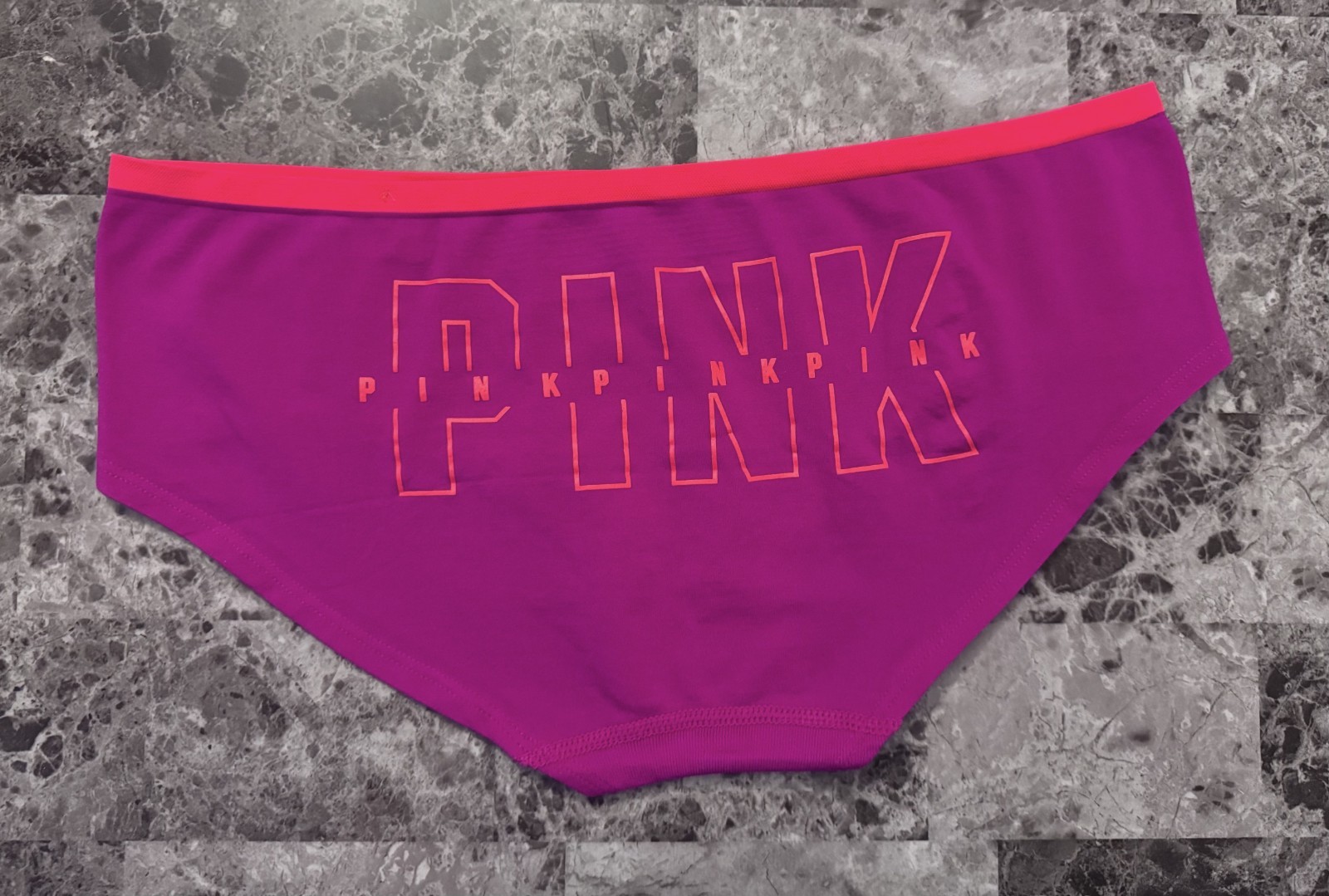 VICTORIA’S SECRET PINK L FUSCHIA NEON CORAL LOGO RARE SEAMLESS HIPSTER PANTIES