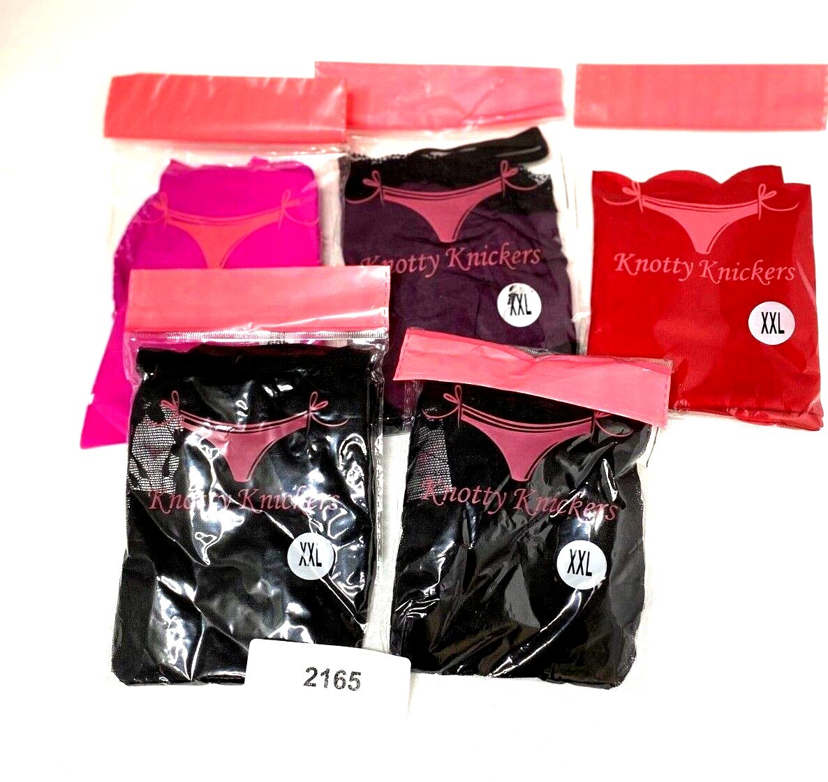 5~KNOTTY KNICKERS Underwear Sexy Panty Black Red Purple SZ 2XL (2165)