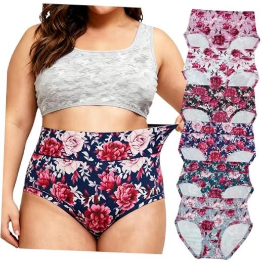 Women’s Plus Size Underwear Floral Print 4X-Large 6 Pack Plus Panties Yj Floral
