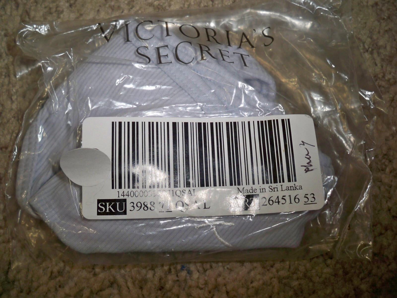 VICTORIAS SECRET THONG EMBROIDERED PINK LIGHT BLUE LARGE NEW