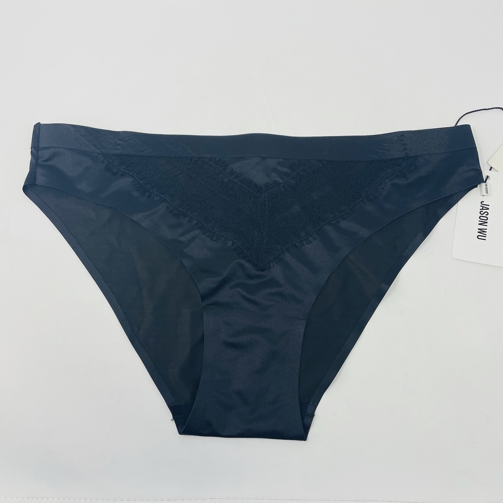 Jason Wu Womens Size Medium Stretch Satin Eyelash Lace Bikini Jet Black $30 985