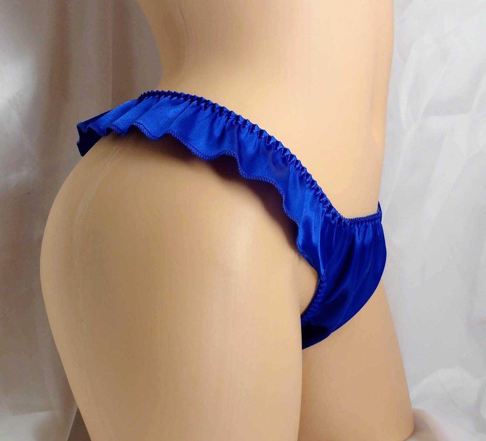 Royal Blue Satin Flutter Thong panties VTG style.