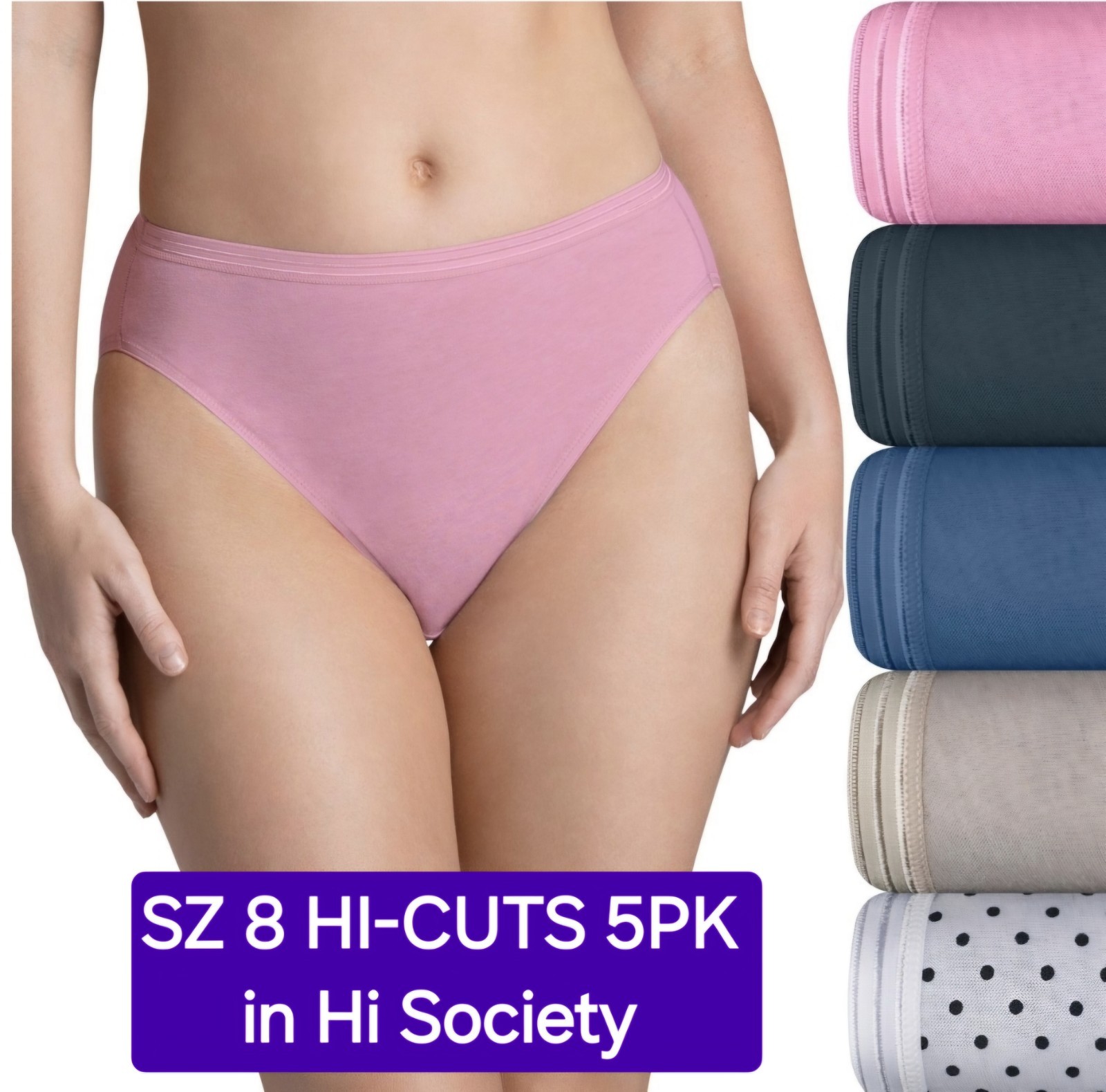 SZ 8 WOMEN’S Fruit of the Loom Signature ULTRA SOFT HI-CUTS 5PK Hi Society Gift
