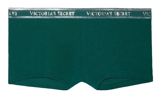 Victoria Secret Logo Waist Shortie Panty Festive Green Shine Waistband sz M