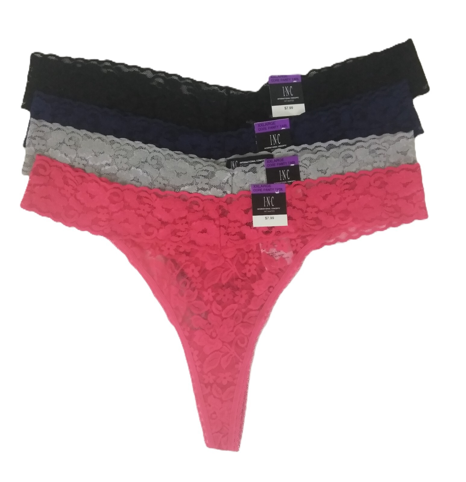 INC International Concepts Womens Lace Thong 2XL 4 Pairs Black Blue Gray Red