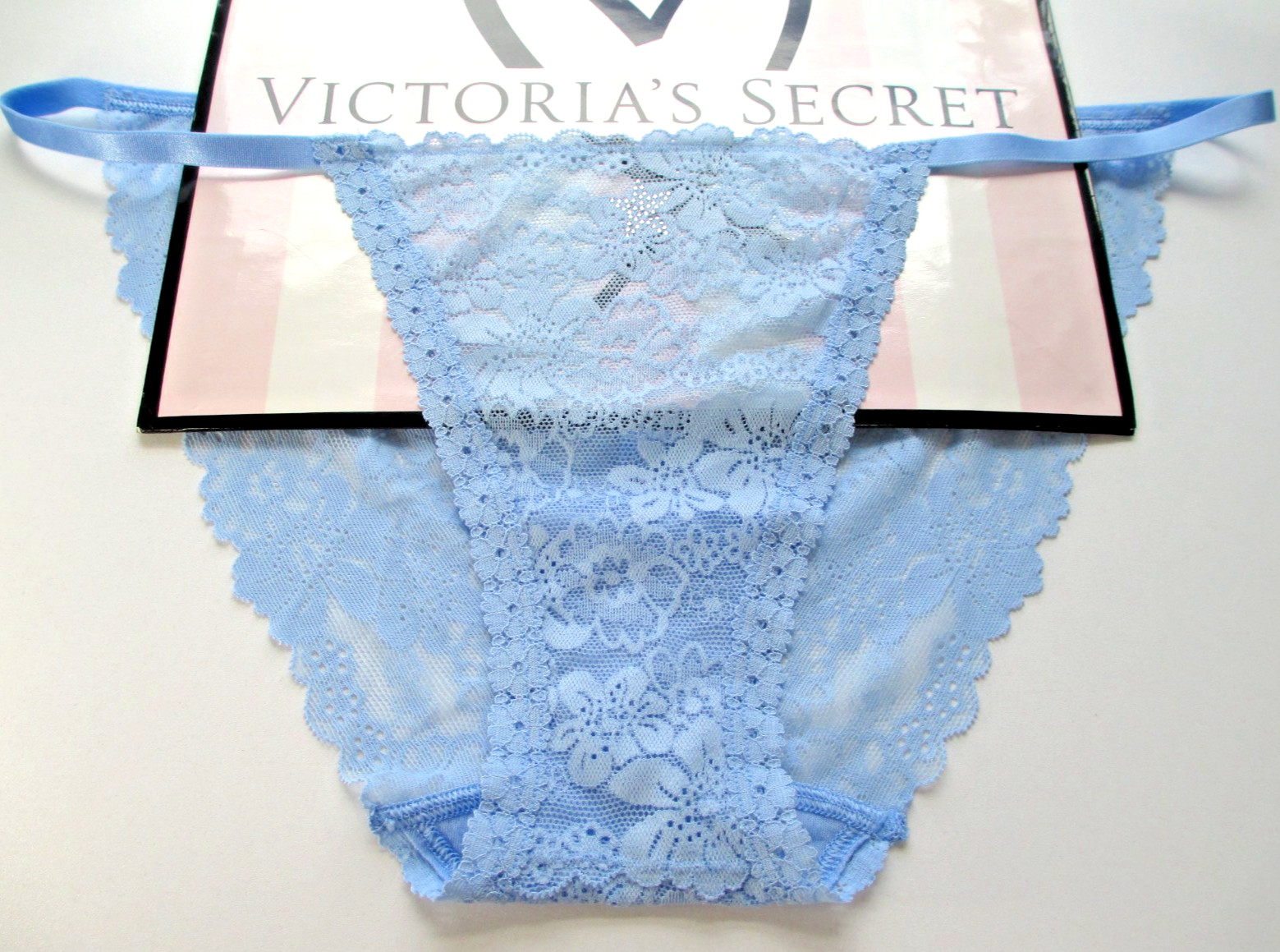 VICTORIA’S SECRET PINK String Bikini Panty S M L XL Blue NWT Lace VS Shine Star