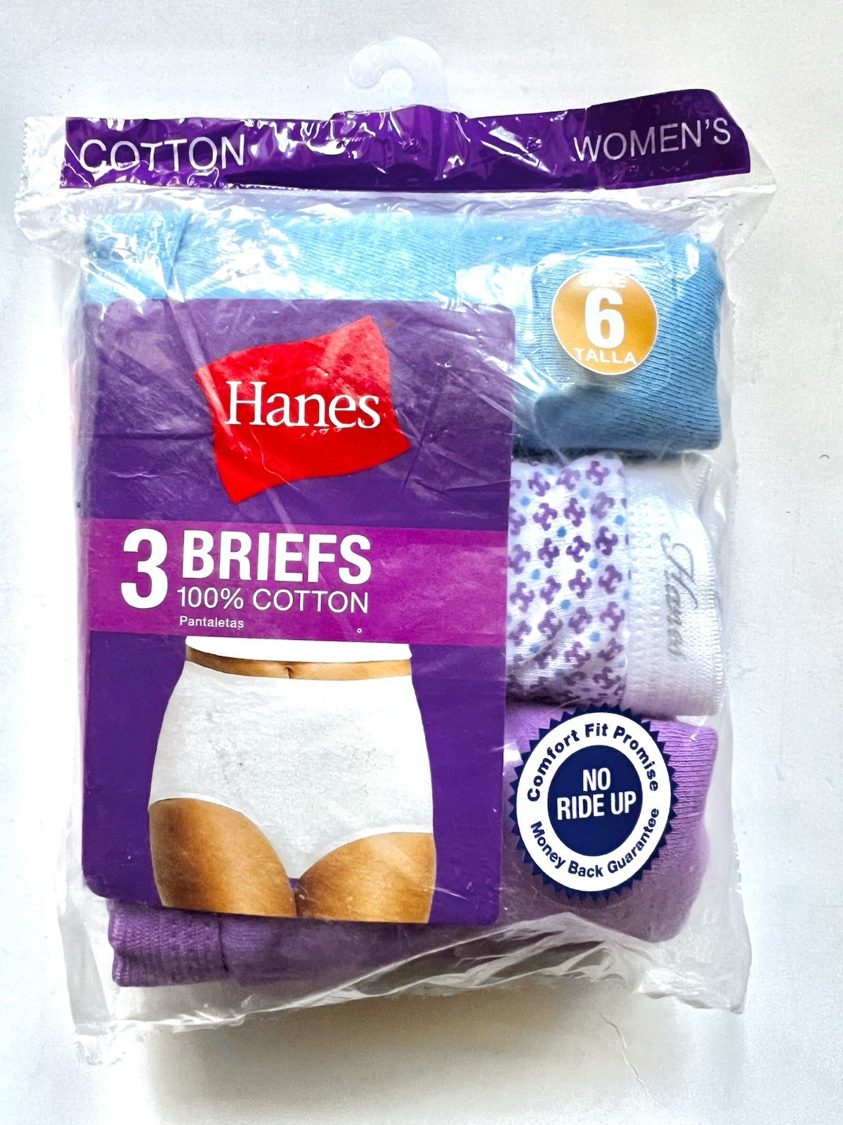 Hanes Women’s 100% Cotton Tagless Free Briefs 3 Pair Multicolor Size 6
