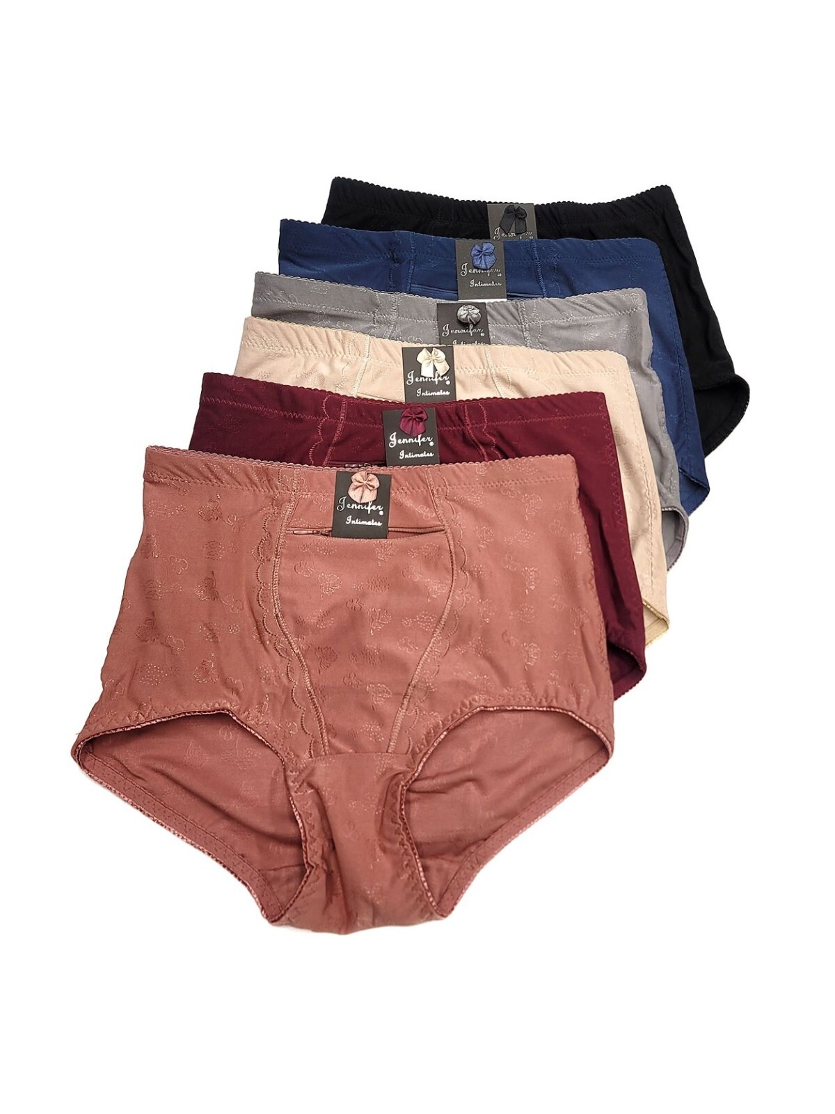 Women High Waist Tummy Control Jacquard Functional Zipper Girdle Brief Panties