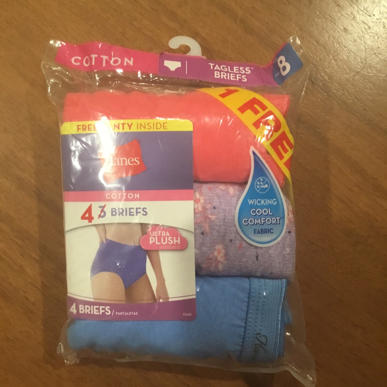 Hanes Sz 8/XL Womens 4 Pair Hi-Cut Cotton Tagless Panties 15763 Multi Color