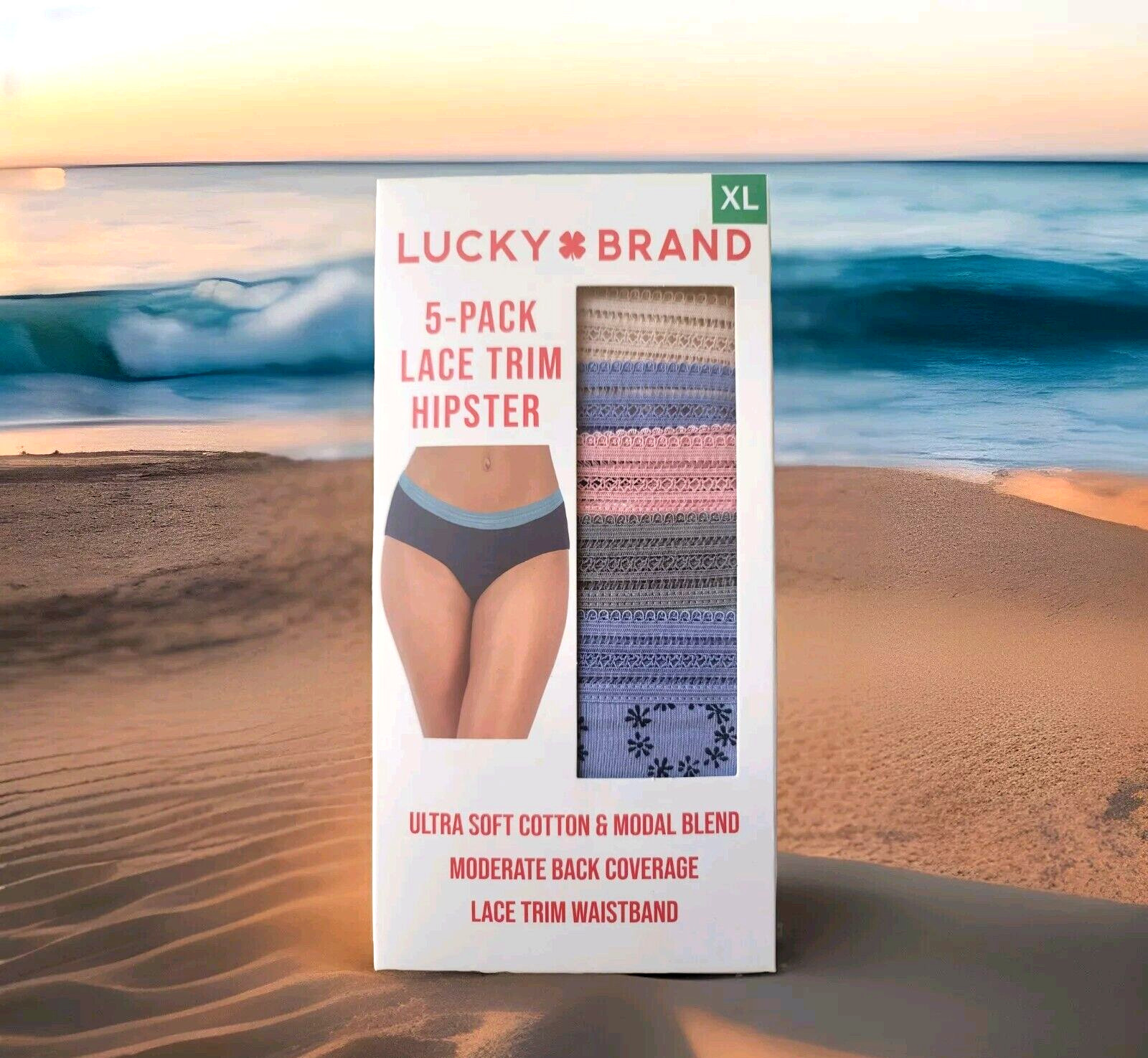 NIB Lucky Brand 5 Pack Lace Trim ULTRA SOFT Modal Hipster Panties Underwear XL