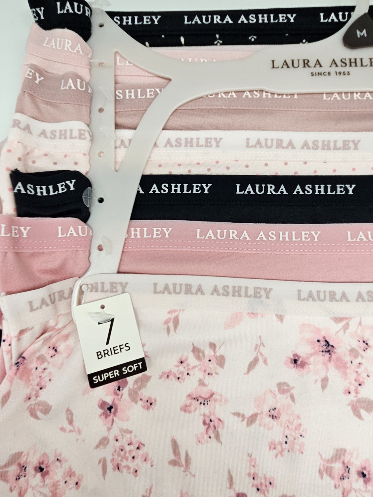 LAURA ASHLEY 7 Pack Women M L Microfiber Brief Panties Black Beige Pink Cream