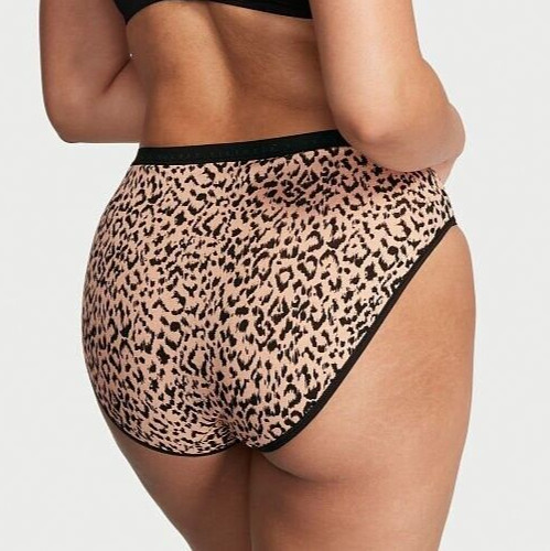 M Black Tan Leopard Stretch Cotton Victorias Secret High-Leg Waist Brief Panty