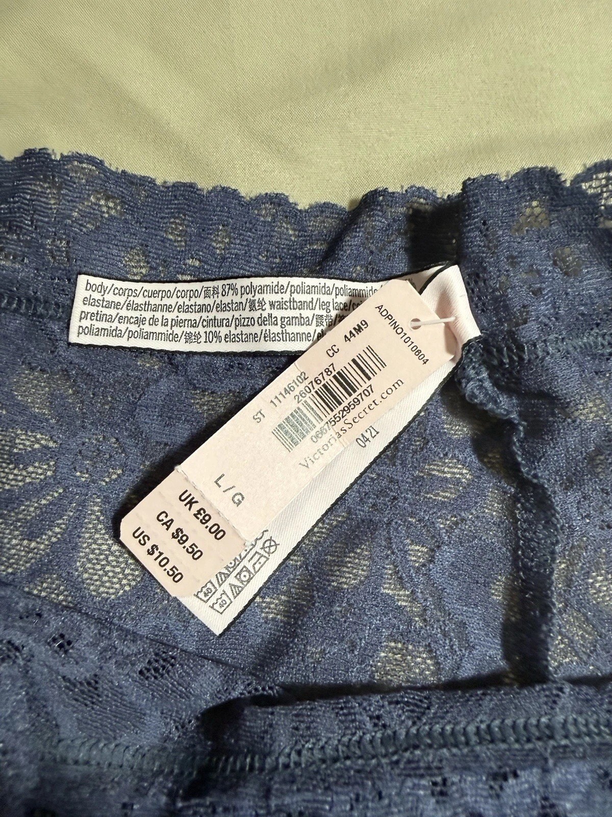 Victoria’s Secret Hipster Panties L Blue Lace Floral Stretch Polyamide Elastane