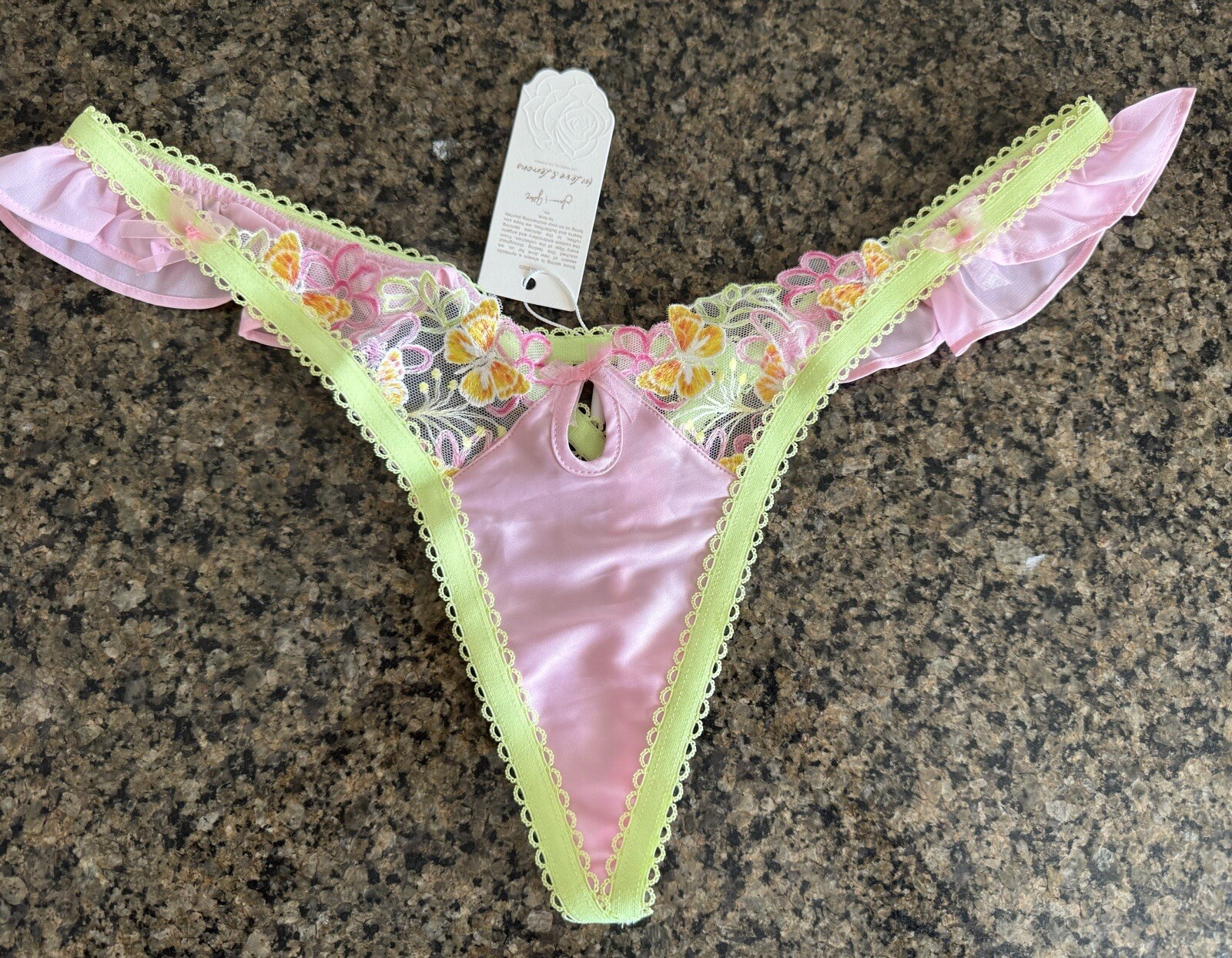 FOR LOVE & LEMONS Victoria Secret Sunset Butterfly Embroidery Thong Panty XL