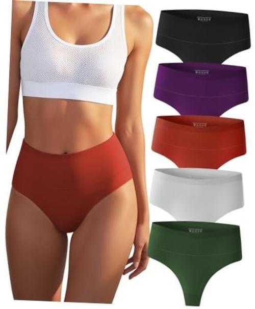 Thongs for Women High Waisted Sexy Seamless Underwear Large 5 Color Packs