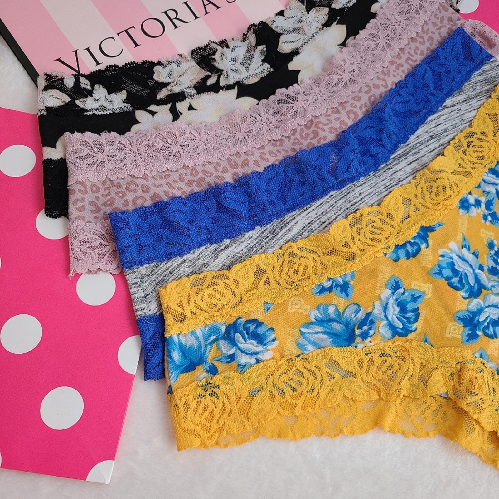 VS PINK 4pk Lace Trim Cotton Cheeky Panties Size M Multicolor Floral