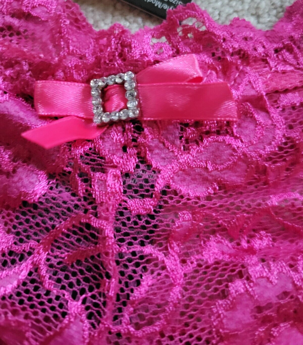 Leg Avenue Pink Stretch Lace Tanga with Satin Bow Accent panty Underwear Sz 1X
