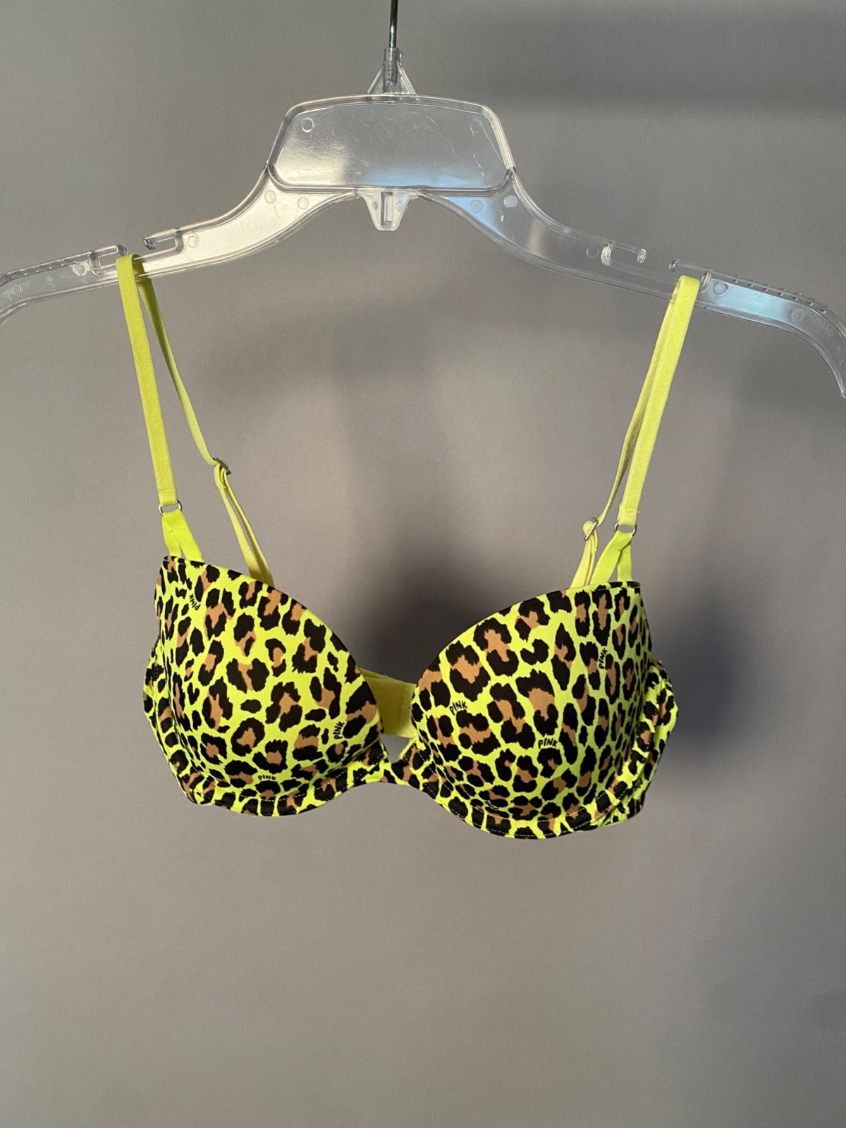 Victoria’s Secret Vintage LEOPARD “PINK LINE” Padded Demi Bra 34B NWOT
