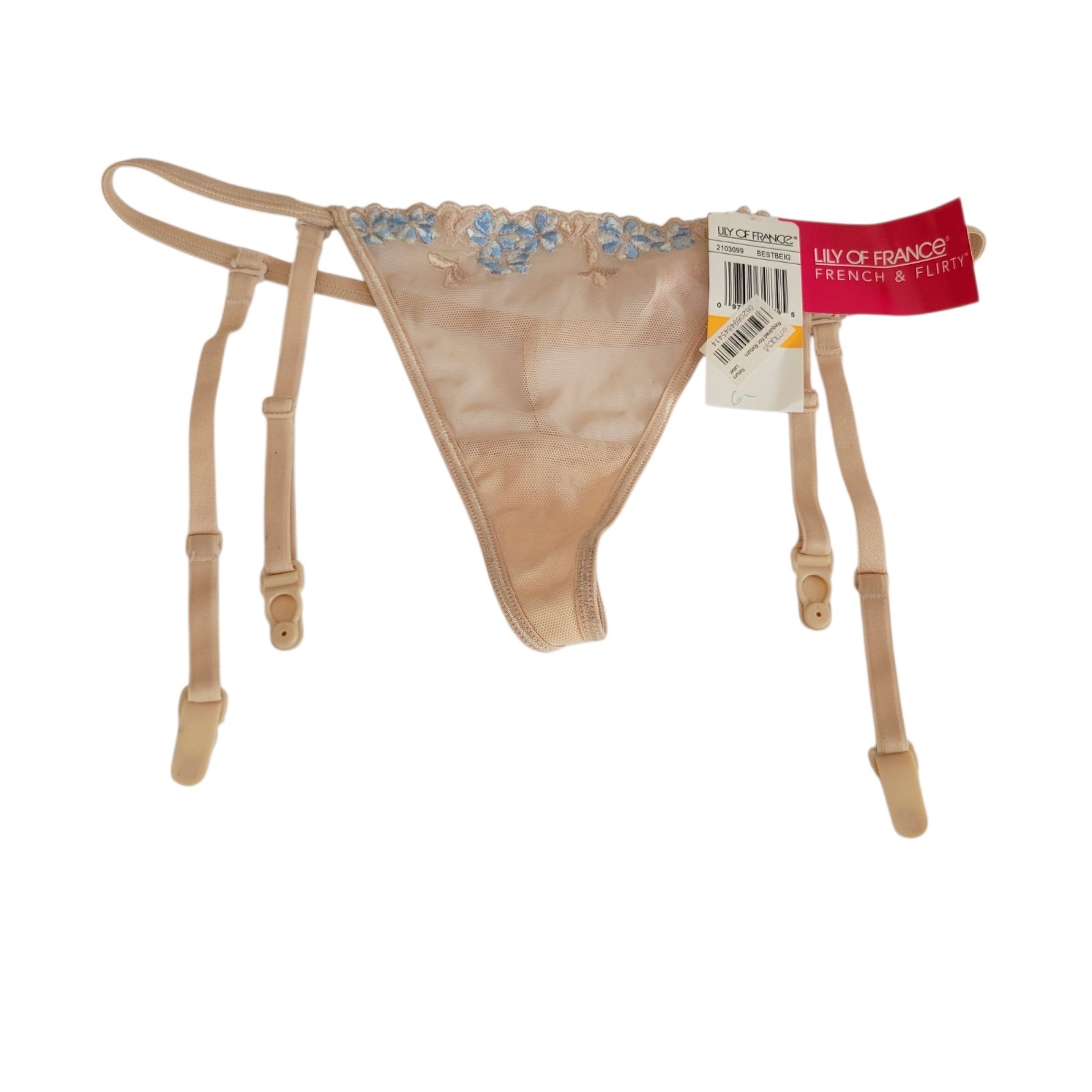 NWT Vintage Y2K Lily Of France Nude Floral Garter Belt Thong G String SM