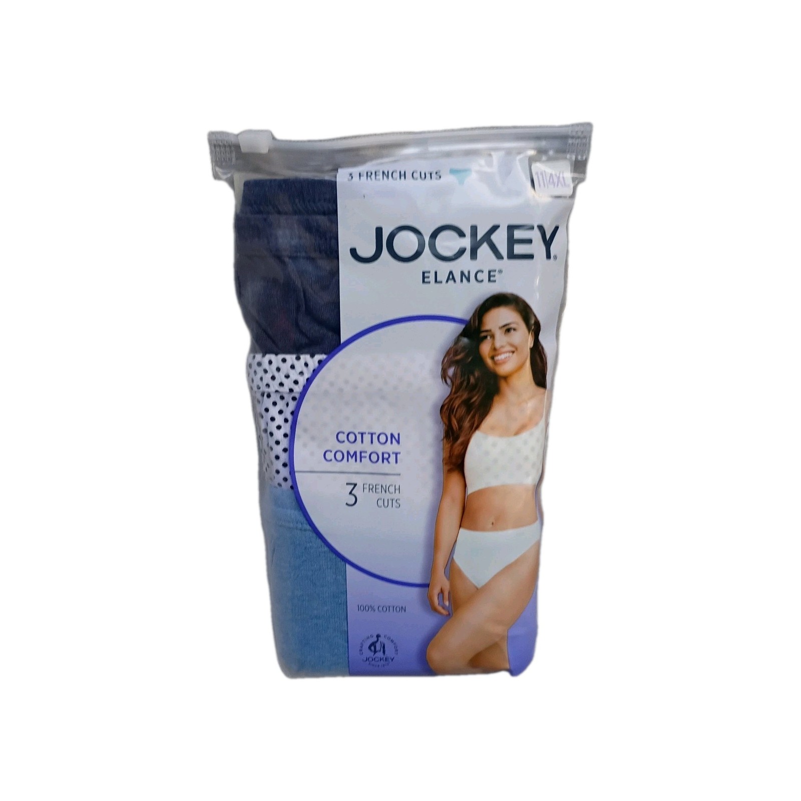 NIB Jockey Elance 3-Pack French Cuts Panties 1485 Navy/Heather Blue/Dots 11/4XL