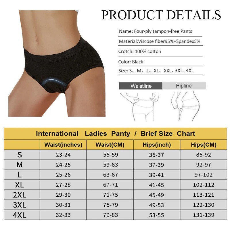 3 Pack Women Leakproof Menstrual Panties Heavy Flow Absorbent Period Underwear