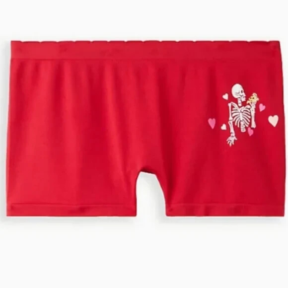 TORRID BOYSHORT PANTY RED SKELETON PIZZA TRUE LOVE NEVER DIES NEW SIZE 3 22W 24W