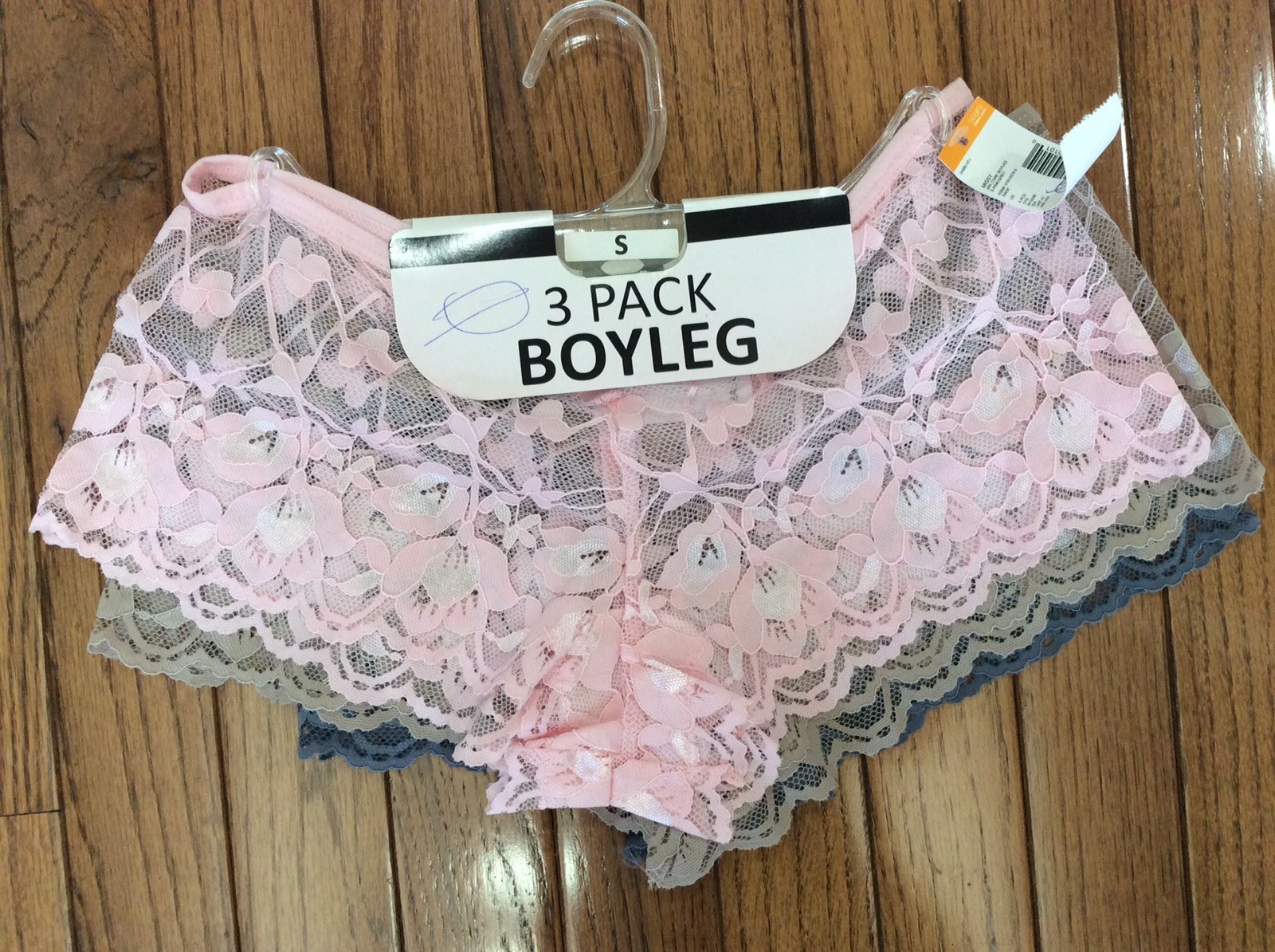 NWT Womens Boyleg BRIEFS panties size S (3) PACK lace Pink Nude Gray (C3-12)
