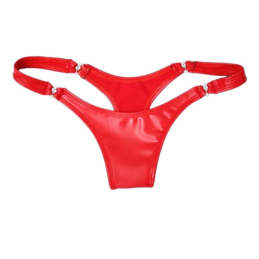 Red and Black Wet Look PVC Leather Thongs Gstring Panties Underwear Lingerie