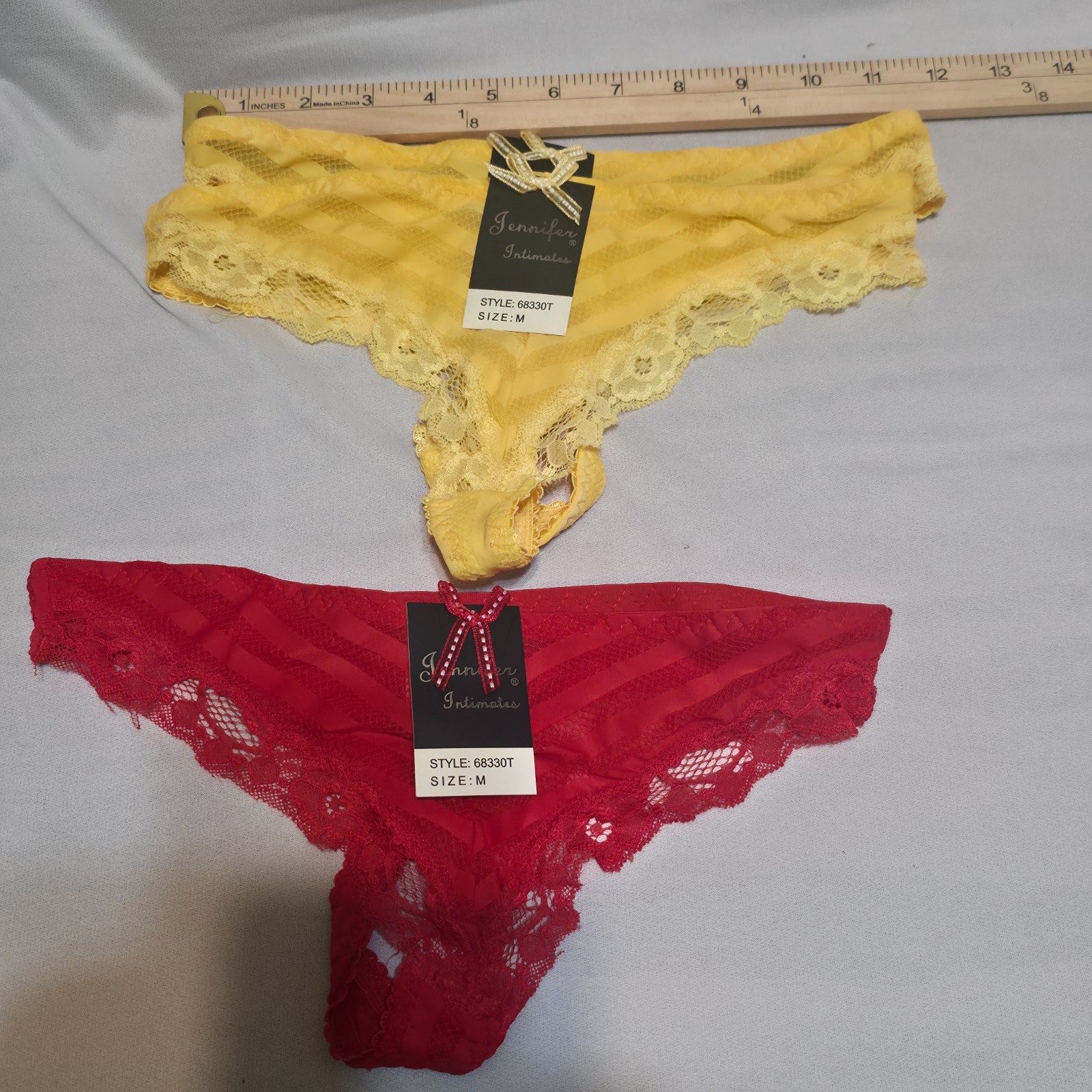 3 Jennifer Intimates Lace Thong 1-Red & 2-Yellow Panties Underwear Size Med NWT
