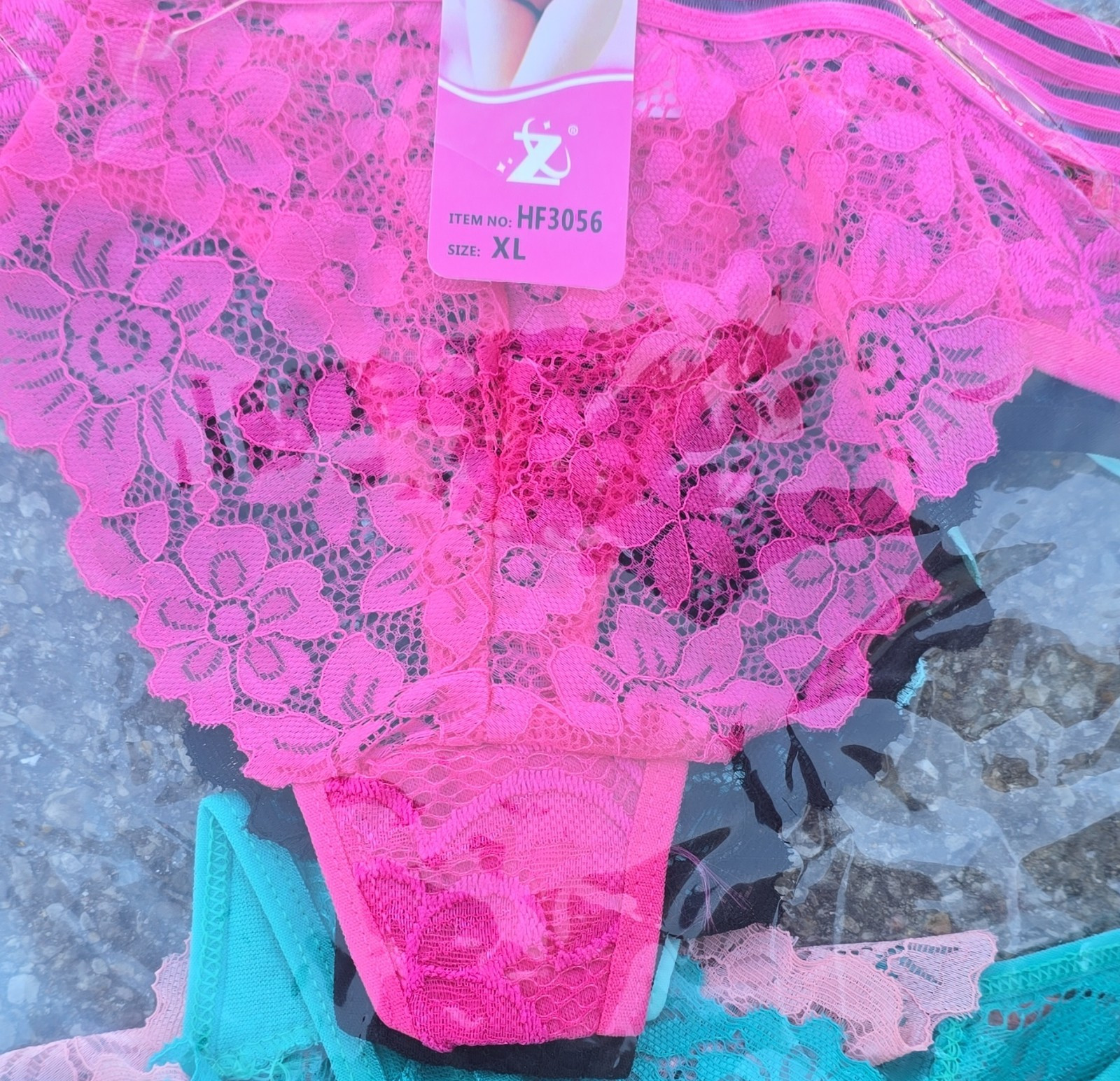 Floral Lace Thong Panties XL Pink/Turquoise HF3056 Semi-Transparent Women’s