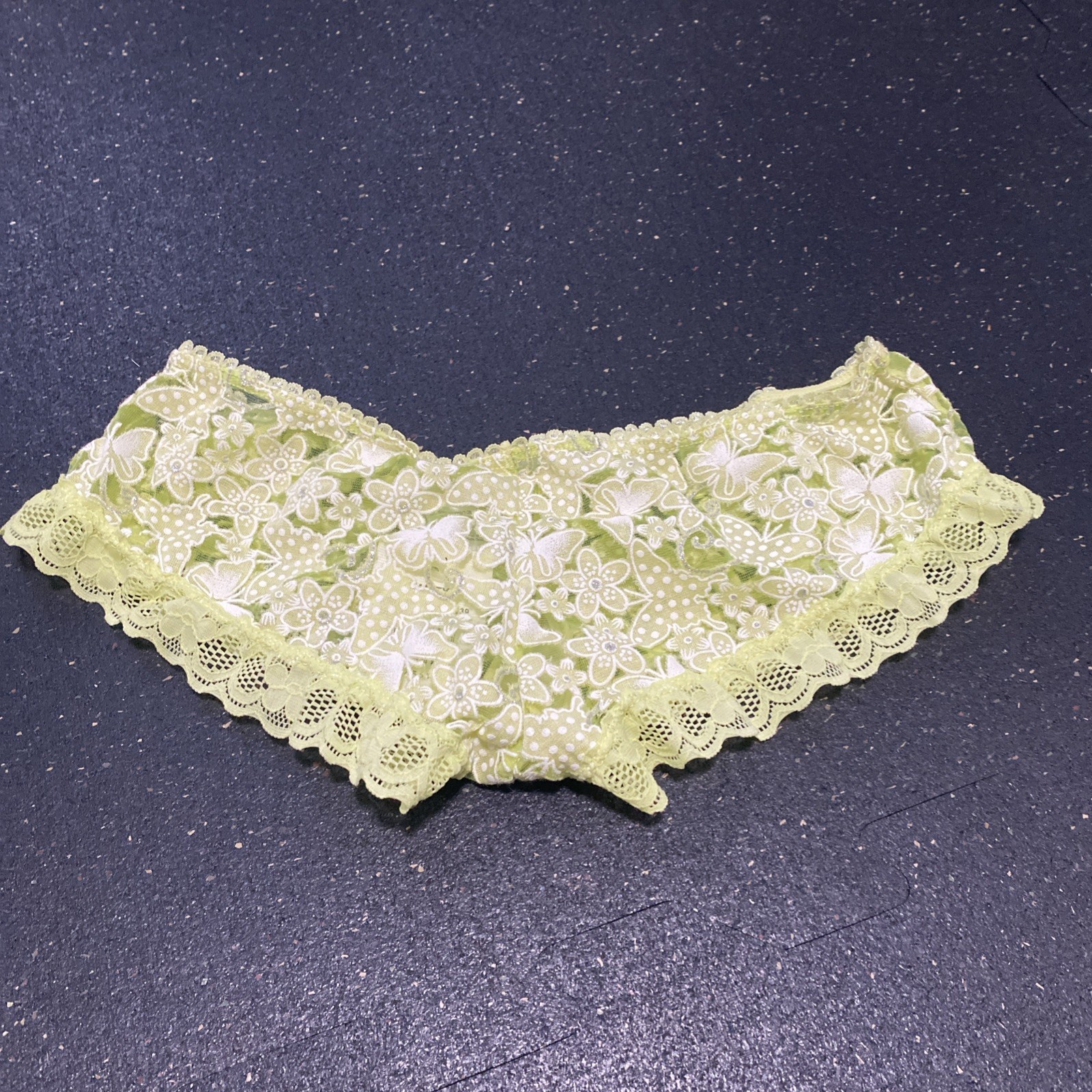 NWT Vanity Lime Green White Daisy FLORAL LACE CHEEKY Hipster Boyshort Panty