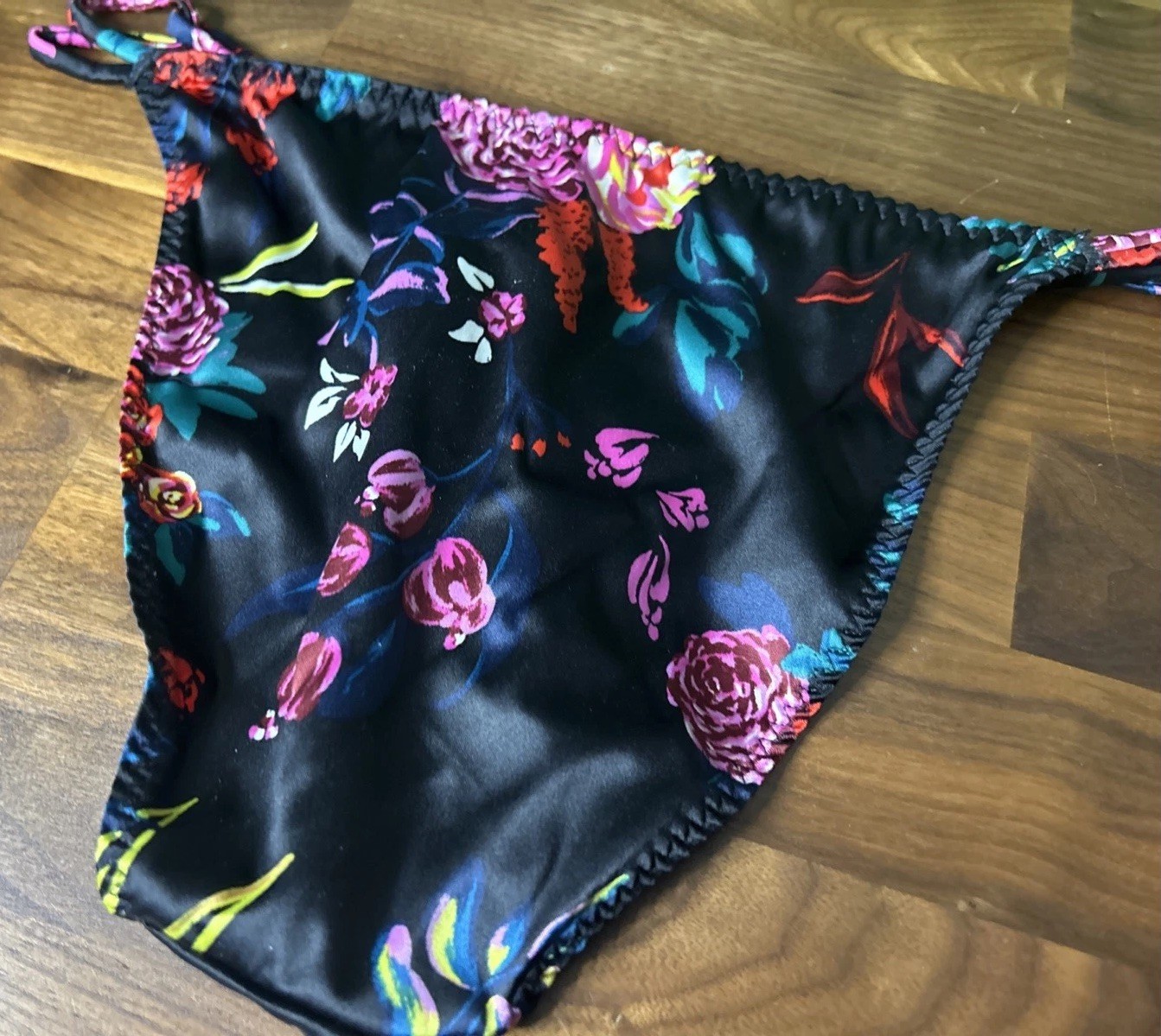 Vtg Panties S Second Skin Shiny Cheeky Double String Loops Satin Bikini Hi Cut