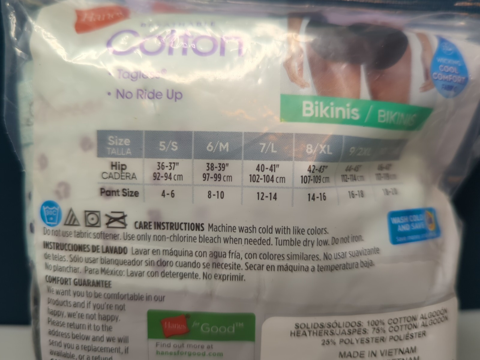 Hanes Womens Bikinis 5-Pair Size 5/S (36-37″ Hip) Breathable Cotton Soft Tagless