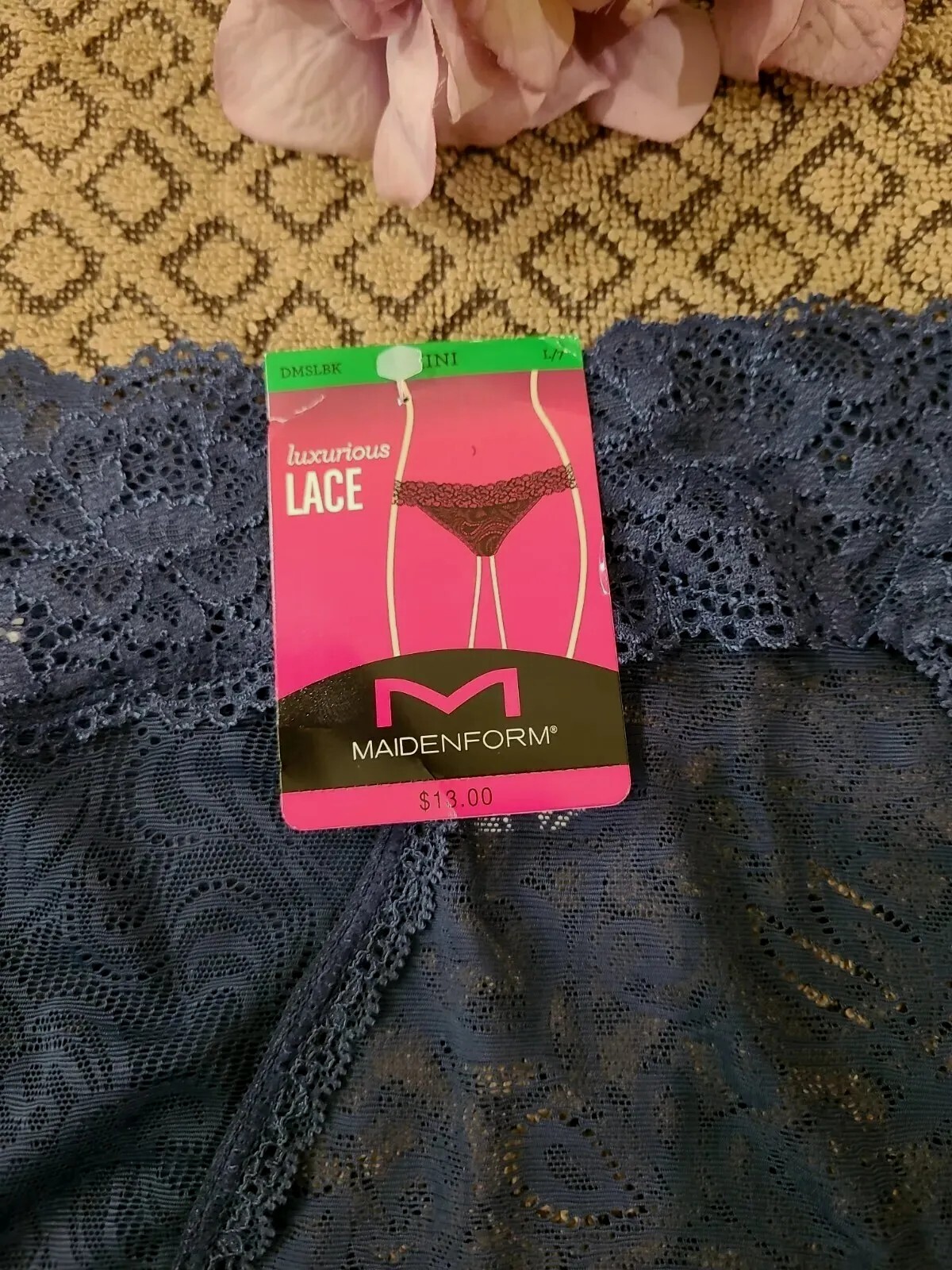 7/L MAIDENFORM Luxurious SeXy Slinky Stretch Lace Blue V Waist Bikini Panty NWT