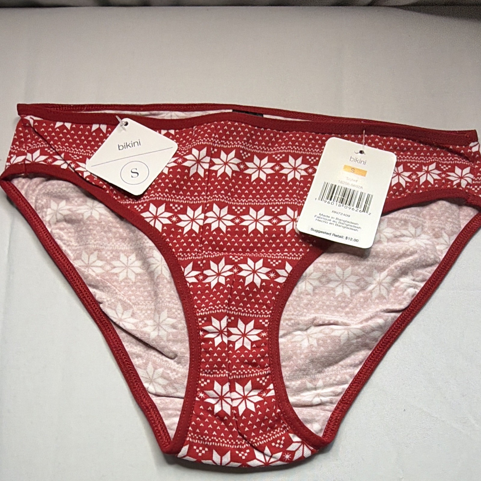 Women’s Bikini Panties S Red/White Fair Isle MPN 16206-5692A