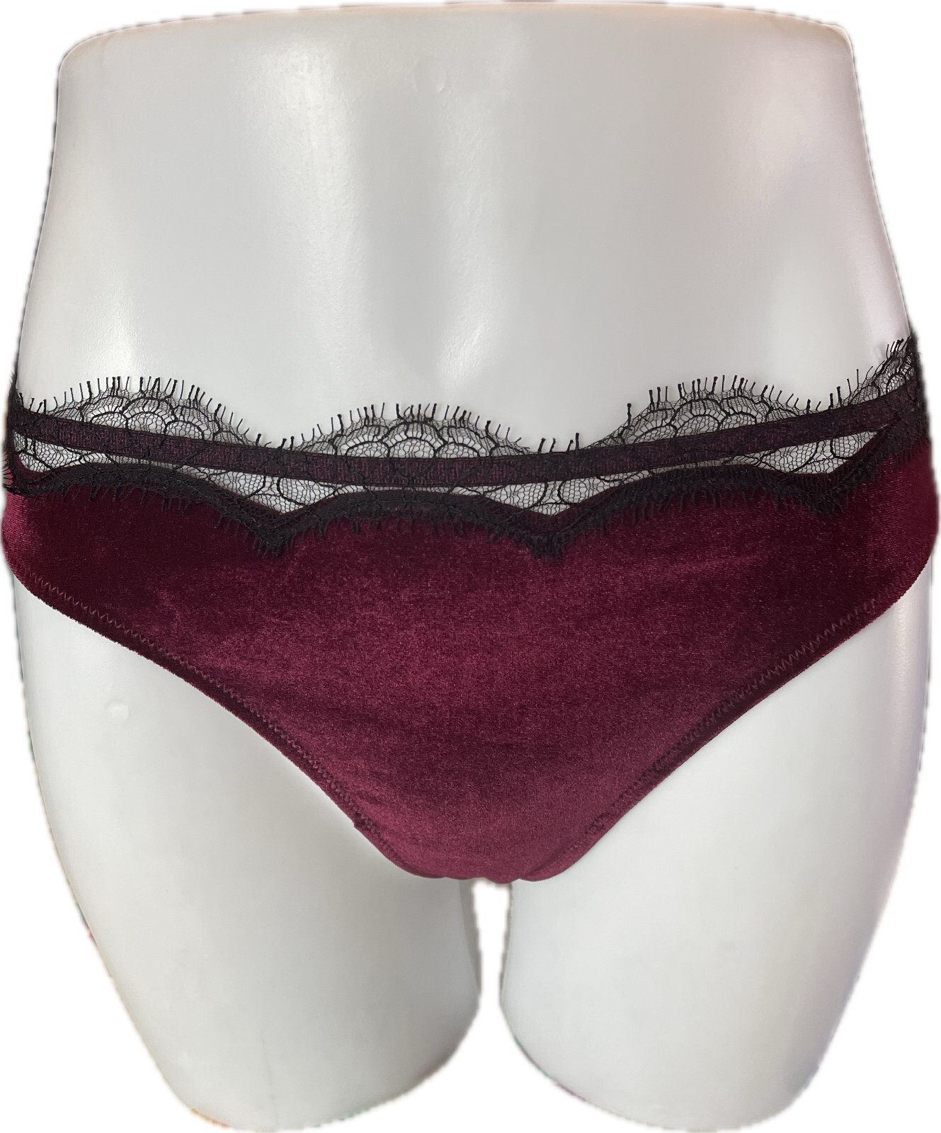 Jason Wu XL Burgundy Velvet Scallop Fringe Lace Stretch Waistband Thong Panties
