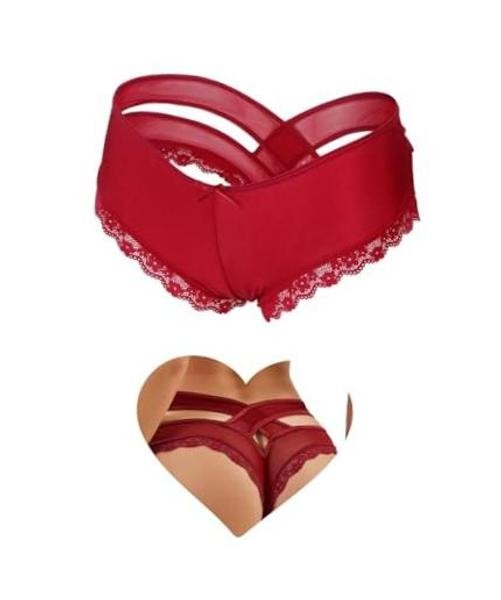 Crisscross Back Lace Trim Cheeky Panties Boyshorts X-Large-XX-Large 1 – Red