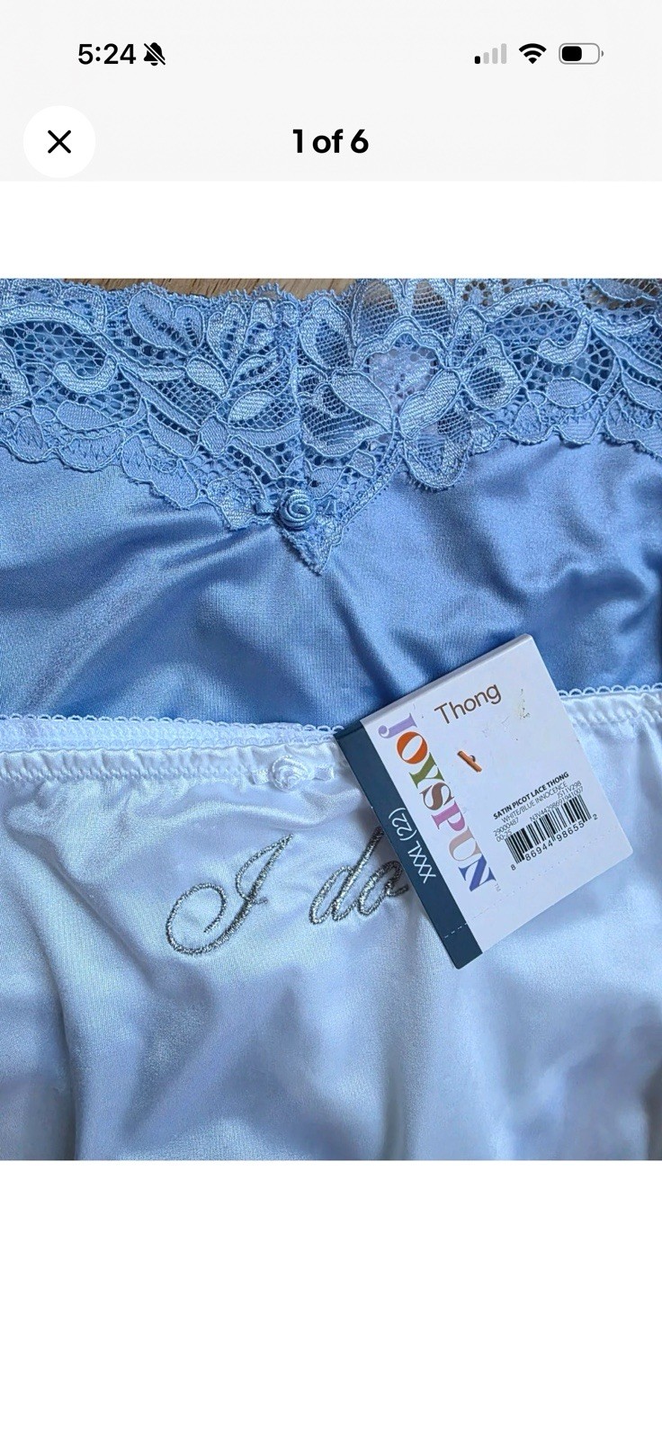 Joyspun Women’s White & Blue Satiny Soft Thong “I Do” Bridal Set Underwear 2pc