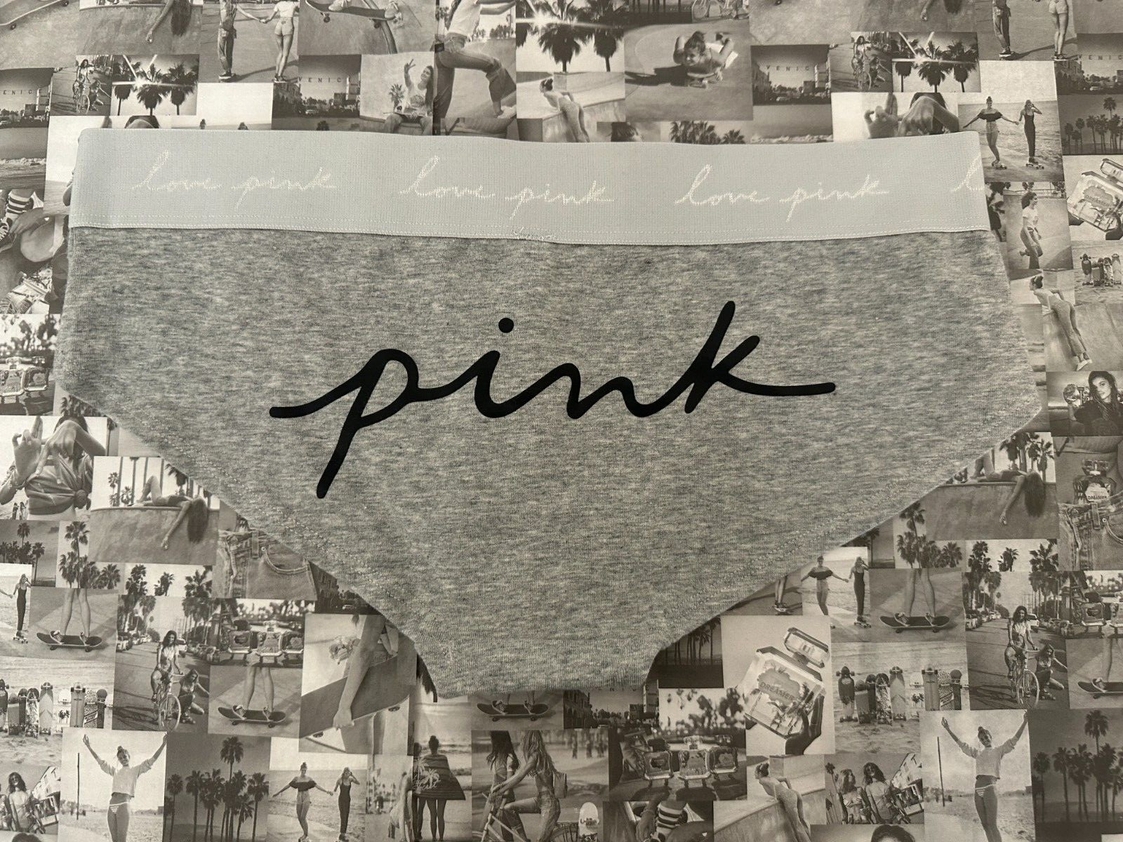NWT Victoria’s Secret Pink waistband Script logo panty Hipster Heather Grey L