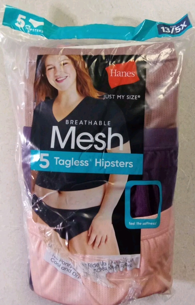 Hanes Breathable Mesh 5 Tagless Hipsters Size 13/5X Assorted. Bag Damaged.