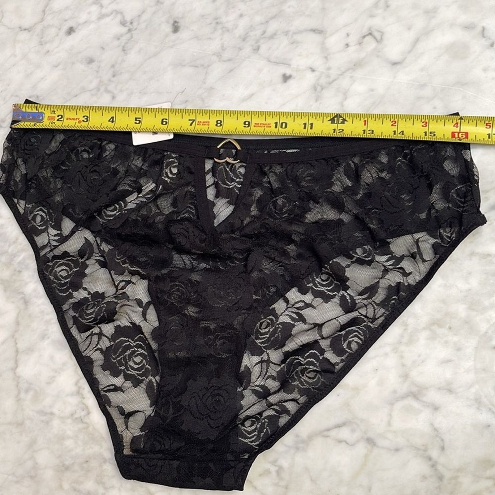 Anthropologie women’s black rose floral lace bikini panties