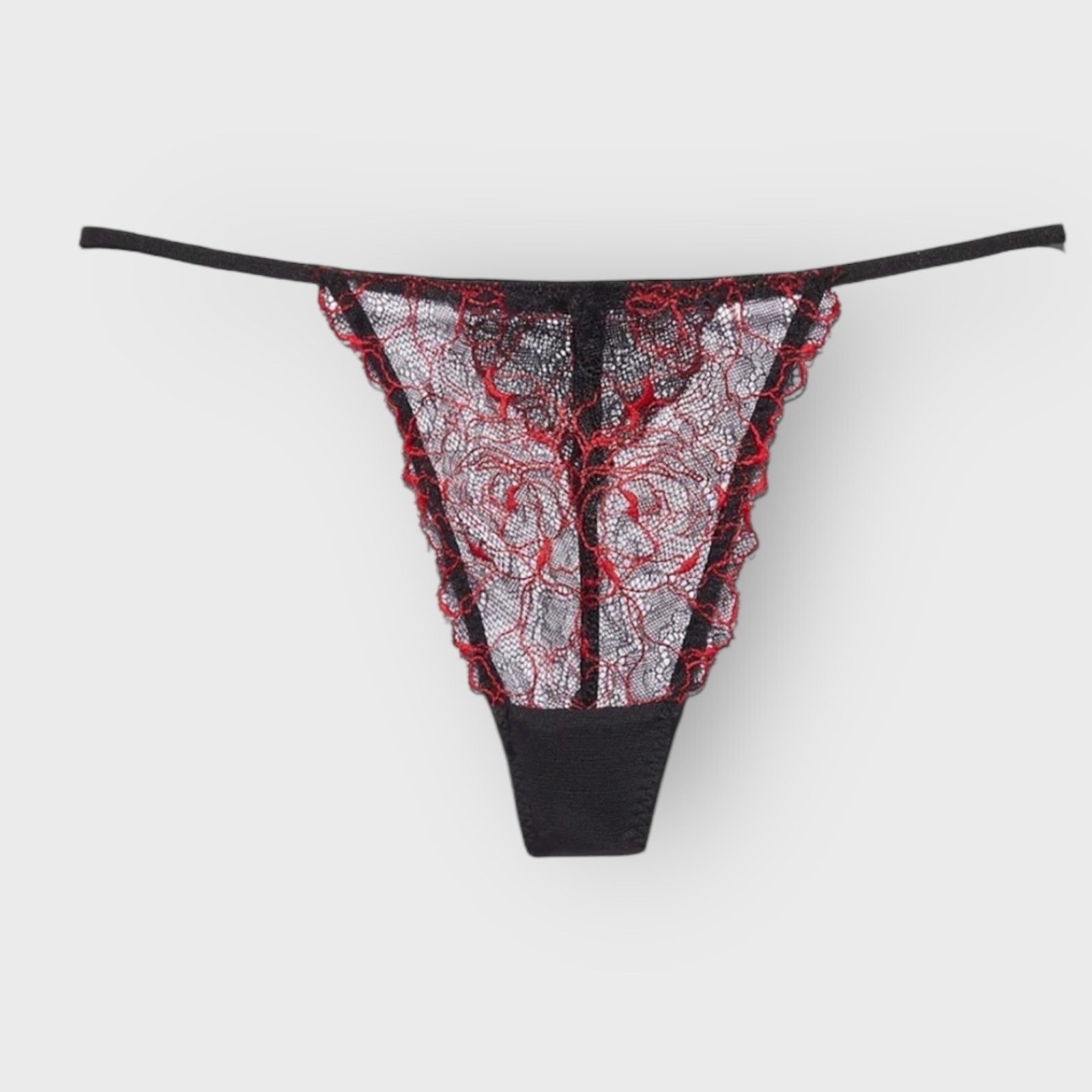 Savage X Fenty Embroidered Lace G String 1X Black Red Gothic Lingerie Romance