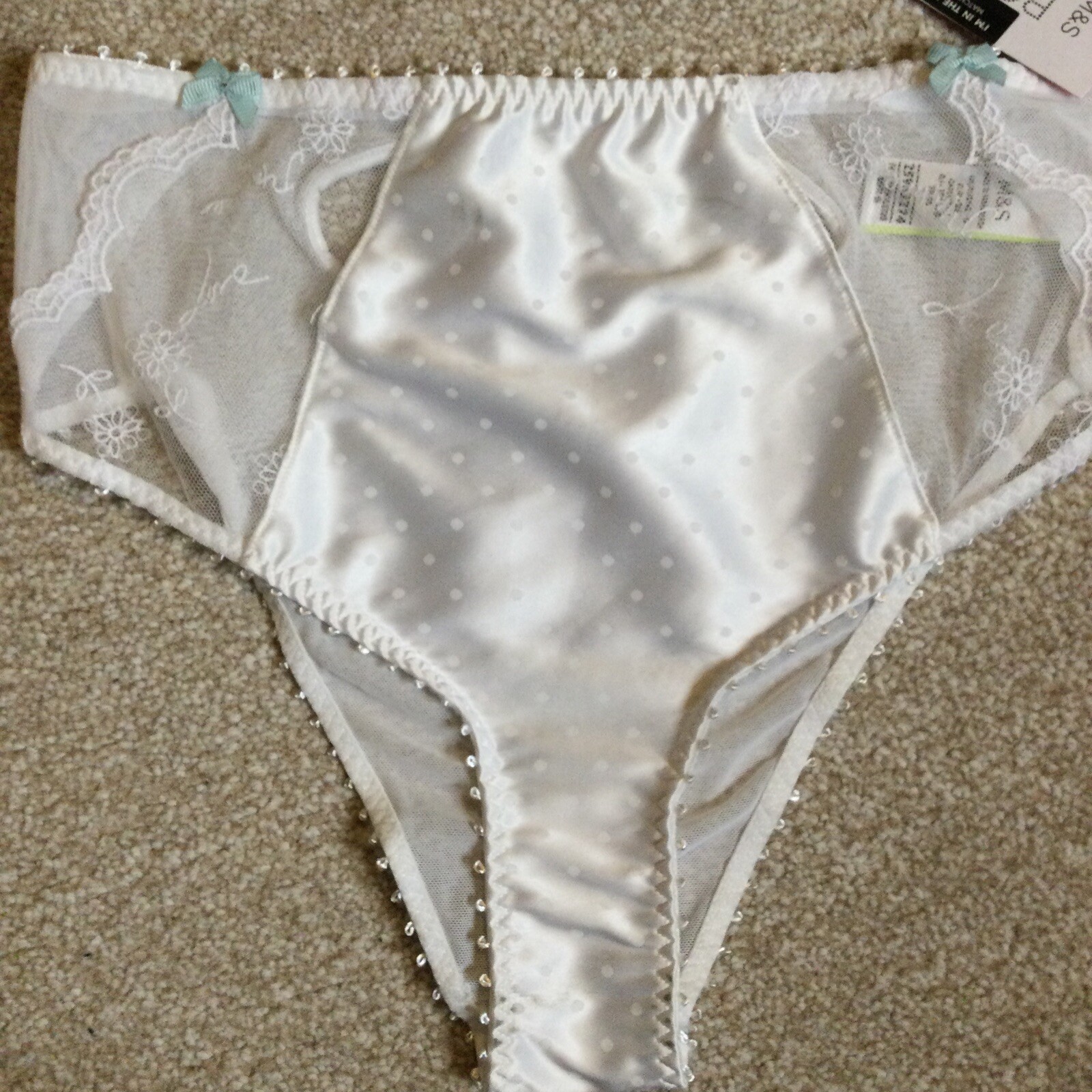 M&S Size 6 Boutique Damaris Evaline Satin High Waisted Brazilian Knickers White